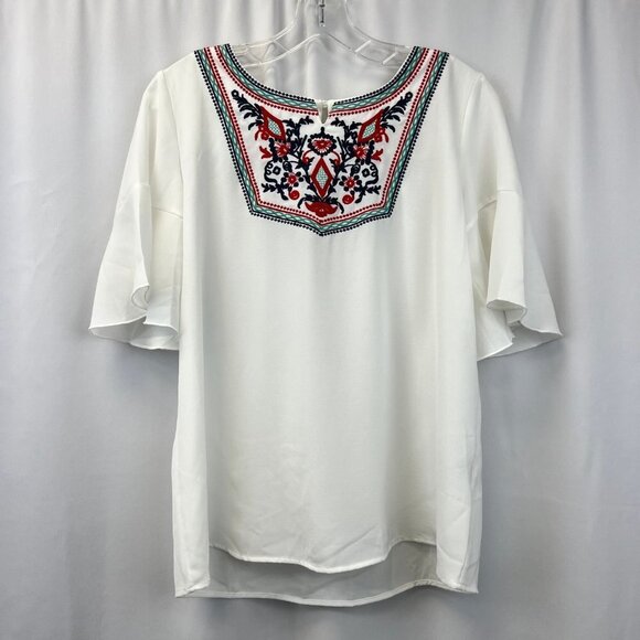 Shein Womens Multicolor Floral Embroidered Short Sleeve Blouse Top Size Medium - Picture 1 of 8